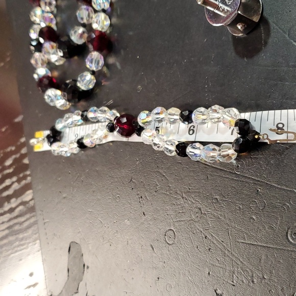 Vintage necklace Bracelet earring set. AuroraBorealis black garnet glasscrystal - Picture 11 of 15